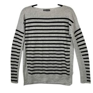 Vince Cashmere Striped Sweater Gray Black Wide Neck Long Sleeve Oversized XS